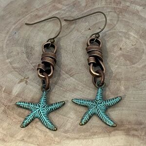 Ocean Starfish Earrings in Turquoise and Bronze